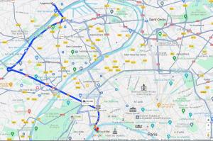 um mapa da cidade de Paris com círculos coloridos em Charmant appartement à 25 minutes de Paris. em Argenteuil