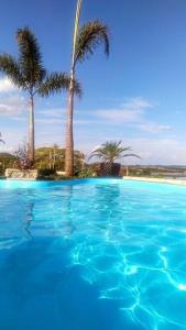 une grande piscine bleue avec des palmiers en arrière-plan dans l'établissement Casa completa -prox Capitólio, Sto Hilário, Piment, à Pimenta
