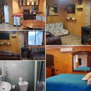 eine Collage mit Fotos von einem Wohnzimmer und einem Schlafzimmer in der Unterkunft Cabaña in Pirque