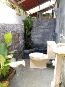 a bathroom with a toilet sitting in a courtyard at Wikan House in Bebandem