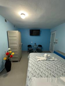 グアヤマにあるOcean Viewのベッドルーム1室(ベッド1台、白いタオル付)