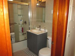 a bathroom with a sink and a toilet and a shower at Victorian Home Near Downtown in Minneapolis