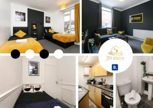 un collage de cuatro fotos de una habitación pequeña en 3 Bedroom Apartment - Big special offer for long stays, en Lincolnshire