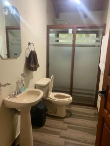 a bathroom with a toilet and a sink at Cabaña Verito in Mazamitla