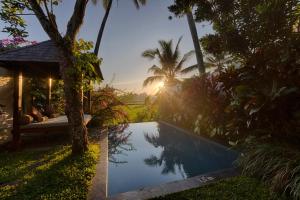 una piscina en un patio con una palmera en Ubud Padi Villas en Ubud