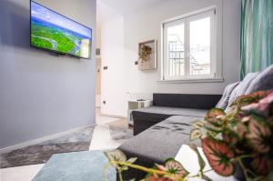 sala de estar con sofá y TV de pantalla plana en Relax Apartment By The Parliament en Budapest