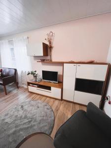 a living room with a tv and a couch at Frisch renovierte Ferienwohnung in ruhiger Lage in Braunfels