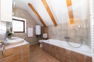 uma casa de banho com uma banheira, um WC e um lavatório. em SPA HOLIDAY HOUSE REŽEK - Lovinac em Lovinac