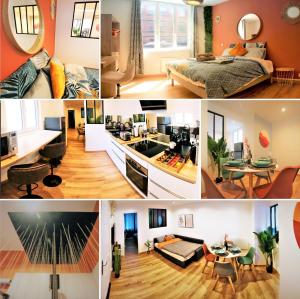 a collage of different pictures of a room at Appart Chill & Free - Proche Centre Valenciennes - Parking Gratuit in Valenciennes