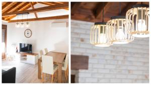two images of a dining room and a kitchen with lights at Apartamentos Granadal in Toledo