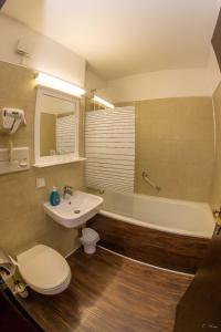 a bathroom with a toilet and a sink and a tub at Apparthotel Alte Innbrücke-24Std-Self-Check In in Neuhaus am Inn