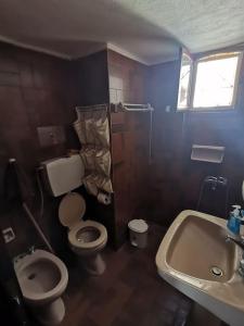 bagno con servizi igienici e lavandino di Mike's Cycladic Villa a Poros