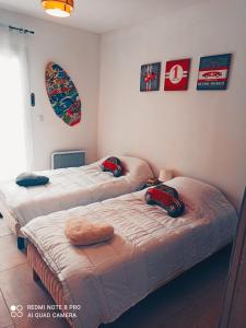 2 Einzelbetten in einem Zimmer mit 2 Schlafgelegenheiten in der Unterkunft Un coin de campagne in Le Puy-Sainte-Réparade