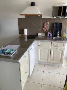 Köök või kööginurk majutusasutuses APPARTEMENT COSY TERRASSE VUE MER - TROIS ÎLETS