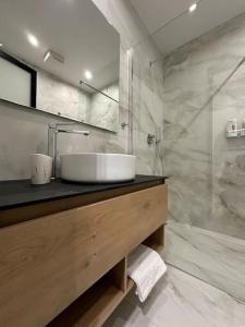 a bathroom with a sink and a shower at Boutique Flat in the City Center in Tirana