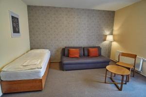 a hotel room with a bed and a couch at Hotel Toč in Lipova Lazne