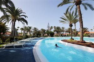 a person swimming in a swimming pool with palm trees at Sun Club Playa del Ingles in Playa del Ingles