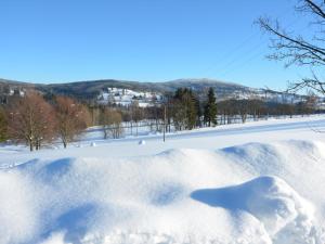 a pile of snow on a snow covered field at Holiday Home Hoja 2 by Interhome in Vítkovice