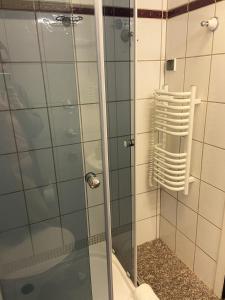 a shower with a glass door in a bathroom at Tuberoza in Zakopane