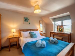 a bedroom with a bed with blue sheets and pillows at 5 Bed in Garth BN162 in Garth