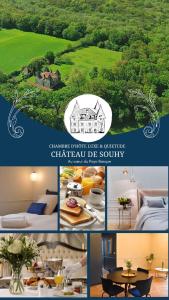 un collage de fotos de una casa con un campo verde en Château de Souhy, en Urcuit