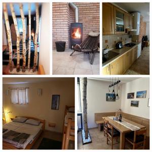 een collage van foto's van een keuken en een kamer bij APARTMA ROŽLE - ROGLA in Vitanje