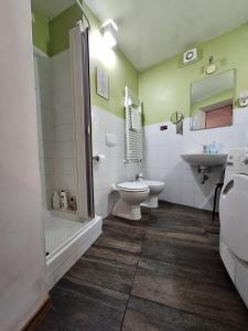 een badkamer met een toilet, een wastafel en een douche bij Morry's Lodge Guest House in Sora