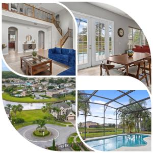 een collage van vier foto's van een huis bij LONG STAYS! Lakefront - Gated Pool Home in Orlando