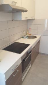 uma cozinha com um lavatório e uma bancada em Ferienwohnung em Bochum