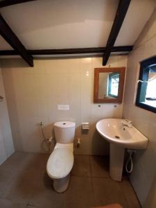 un baño con inodoro y lavabo en Ralapela Eco Resort, en Tangalle 65 fotos más