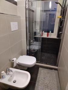 a bathroom with a shower and a toilet and a sink at Appartamento Maggi in Brescia