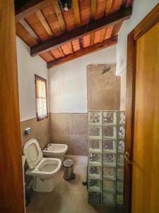 een badkamer met toilet en wastafel bij Hospedaje Paraiso Frente al Rio in Santa Rosa de Calamuchita