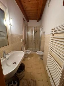 ein Bad mit einem Waschbecken, einem WC und einer Dusche in der Unterkunft AgneseApartment171 in Ancona