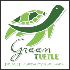 a green turtle is on a green turtle logo at Green turtle in Tangalle