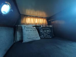 2 almohadas sentadas en una cama en una habitación en Django, en Capestang