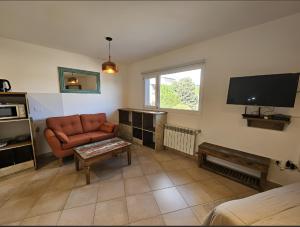 a living room with a couch and a television at LOS COCOS Divino monoambiente de diseño propio in San Carlos de Bariloche