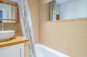 uma casa de banho com um lavatório e um espelho em Apartment Triolet Jardin em Chamonix-Mont-Blanc