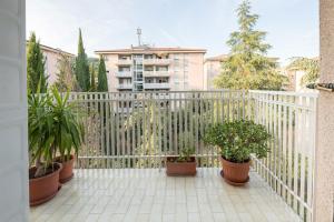een wit hek met potplanten op een balkon bij Shell Apartment - Spazioso Attico Con WiFi Gratuito e Posto Auto in Perugia