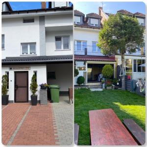 two pictures of a house and a yard at Noclegi u Zygmunta in Mielno