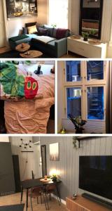 a collage of photos of a living room and a bedroom at Central Grünerløkka, close to city center in Oslo