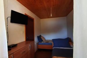 a small bedroom with a bed and a flat screen tv at House ,, Plavi biser '' in Gornje Selo