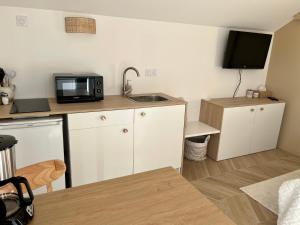 a small kitchen with a sink and a microwave at Studio tout confort Annecy in Annecy