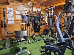 een fitnessruimte met veel fitnessapparatuur bij L'étape Provencale in Cabriès