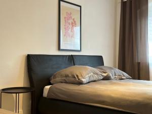 1 cama con 2 almohadas en una habitación en Stadion Apartment für 4 Personen en Kassel