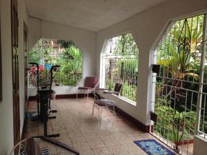 Pokój z dwoma oknami z krzesłami i roślinami w obiekcie Kingston Airport bed and breakfast w mieście Kingston