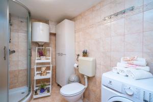 ein Bad mit einem WC, einer Dusche und einem Waschbecken in der Unterkunft Plaza Green in the centre in Dubrovnik
