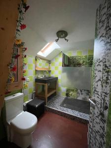 une salle de bain avec toilettes et lavabo dans l'établissement La Maison d'Andrée, à Pluvet