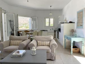 a living room with two couches and a table at Luxurious Villa on the famous glp cat sanctuary in Kinion +23 photos