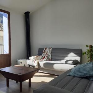 a living room with a couch and a coffee table at L'Amagatall in Ahín