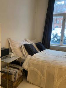 a bedroom with a bed and a window at Lovely two bedroom flat in central Oslo in Oslo